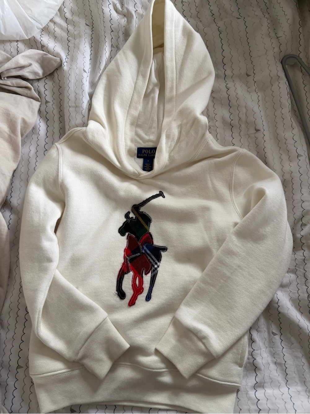 Polo by Ralph Lauren Cream Hoodie with Multicolor Polo Player Patch